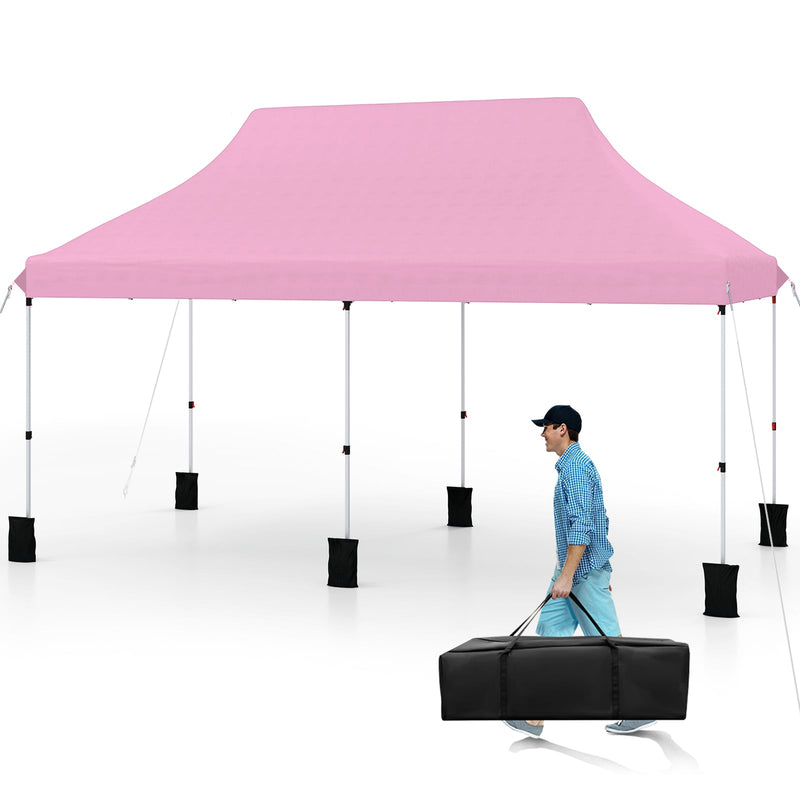 Costway - 10 X 20 FT Pop up Canopy Tent Foldable Portable Outdoor Gazebo with Carry Bag-Pink
