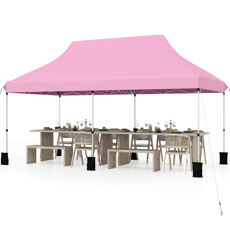 Costway - 10 X 20 FT Pop up Canopy Tent Foldable Portable Outdoor Gazebo with Carry Bag-Pink