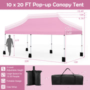 Costway - 10 X 20 FT Pop up Canopy Tent Foldable Portable Outdoor Gazebo with Carry Bag-Pink