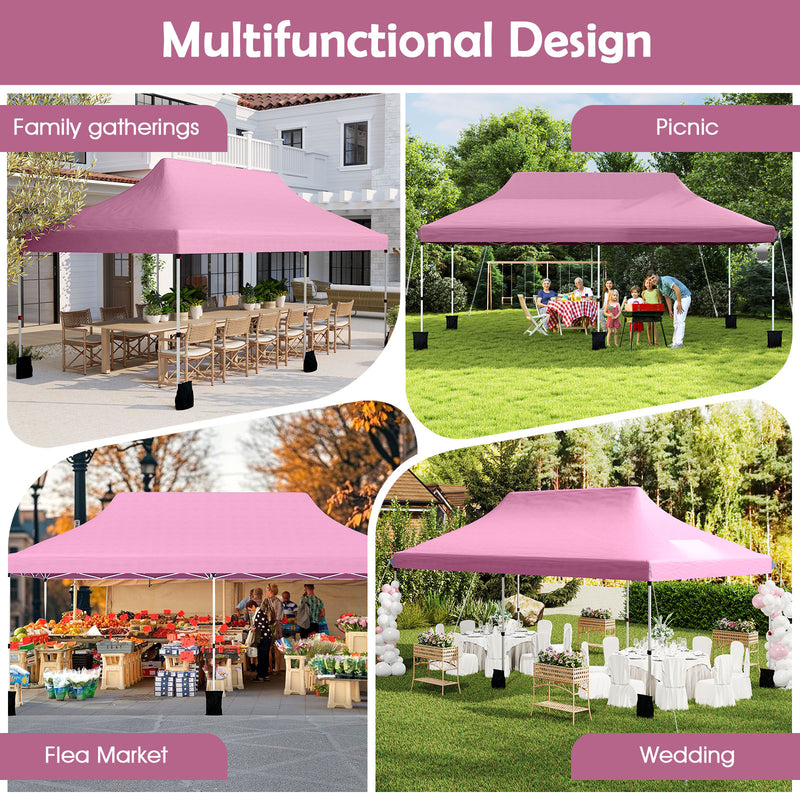 Costway - 10 X 20 FT Pop up Canopy Tent Foldable Portable Outdoor Gazebo with Carry Bag-Pink
