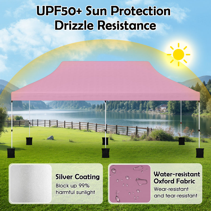 Costway - 10 X 20 FT Pop up Canopy Tent Foldable Portable Outdoor Gazebo with Carry Bag-Pink