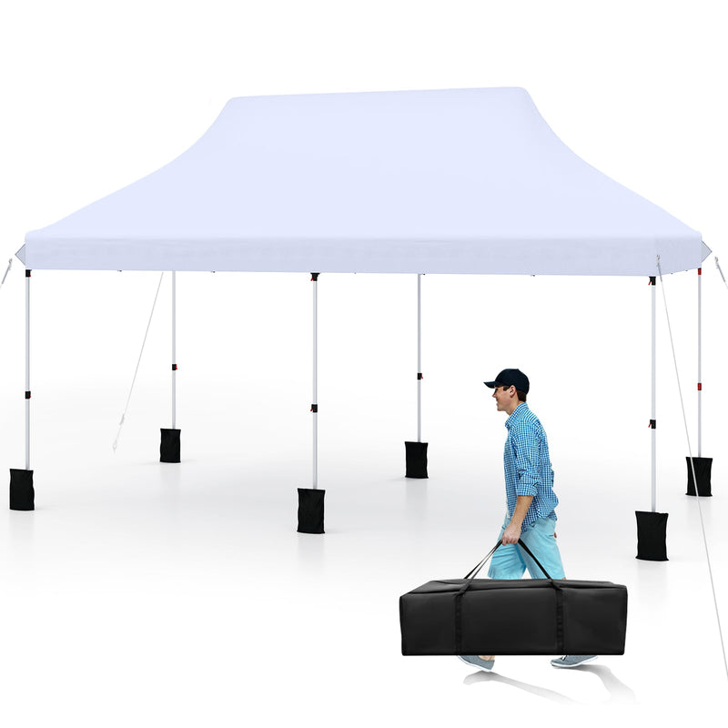 Costway - 10 X 20 FT Pop up Canopy Tent Foldable Portable Outdoor Gazebo with Carry Bag-White