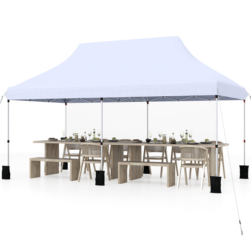 Costway - 10 X 20 FT Pop up Canopy Tent Foldable Portable Outdoor Gazebo with Carry Bag-White