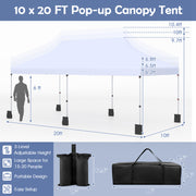 Costway - 10 X 20 FT Pop up Canopy Tent Foldable Portable Outdoor Gazebo with Carry Bag-White