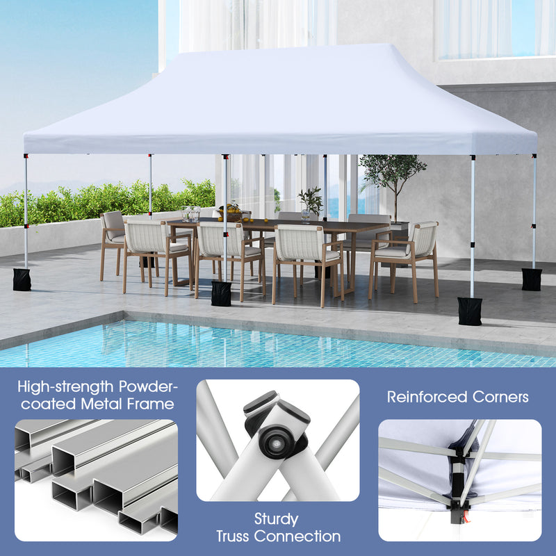 Costway - 10 X 20 FT Pop up Canopy Tent Foldable Portable Outdoor Gazebo with Carry Bag-White