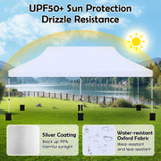 Costway - 10 X 20 FT Pop up Canopy Tent Foldable Portable Outdoor Gazebo with Carry Bag-White