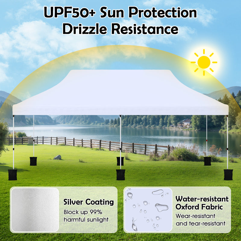 Costway - 10 X 20 FT Pop up Canopy Tent Foldable Portable Outdoor Gazebo with Carry Bag-White
