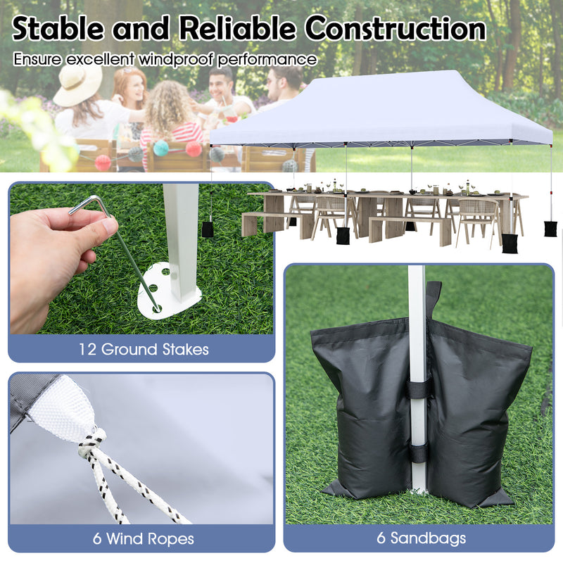 Costway - 10 X 20 FT Pop up Canopy Tent Foldable Portable Outdoor Gazebo with Carry Bag-White
