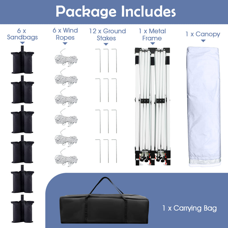Costway - 10 X 20 FT Pop up Canopy Tent Foldable Portable Outdoor Gazebo with Carry Bag-White