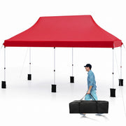 Costway - 10 X 20 FT Pop up Canopy Tent Foldable Portable Outdoor Gazebo with Carry Bag-Red