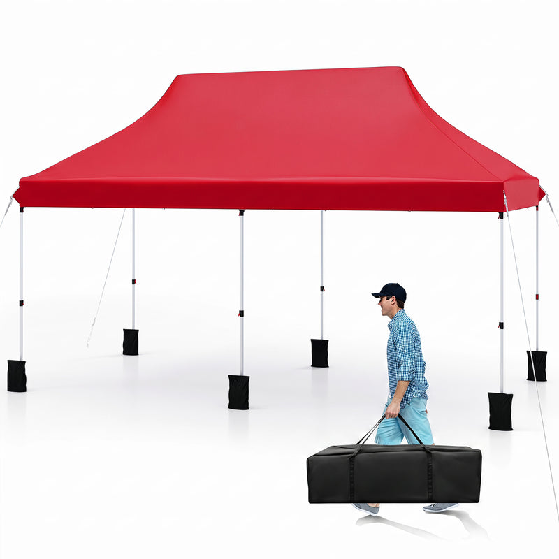 Costway - 10 X 20 FT Pop up Canopy Tent Foldable Portable Outdoor Gazebo with Carry Bag-Red