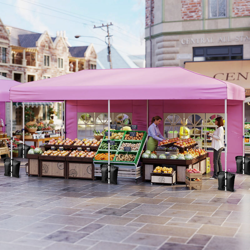 Costway - 10 X 20 Feet Pop up Canopy Tent Instant Setup with 6 Sidewalls-Pink