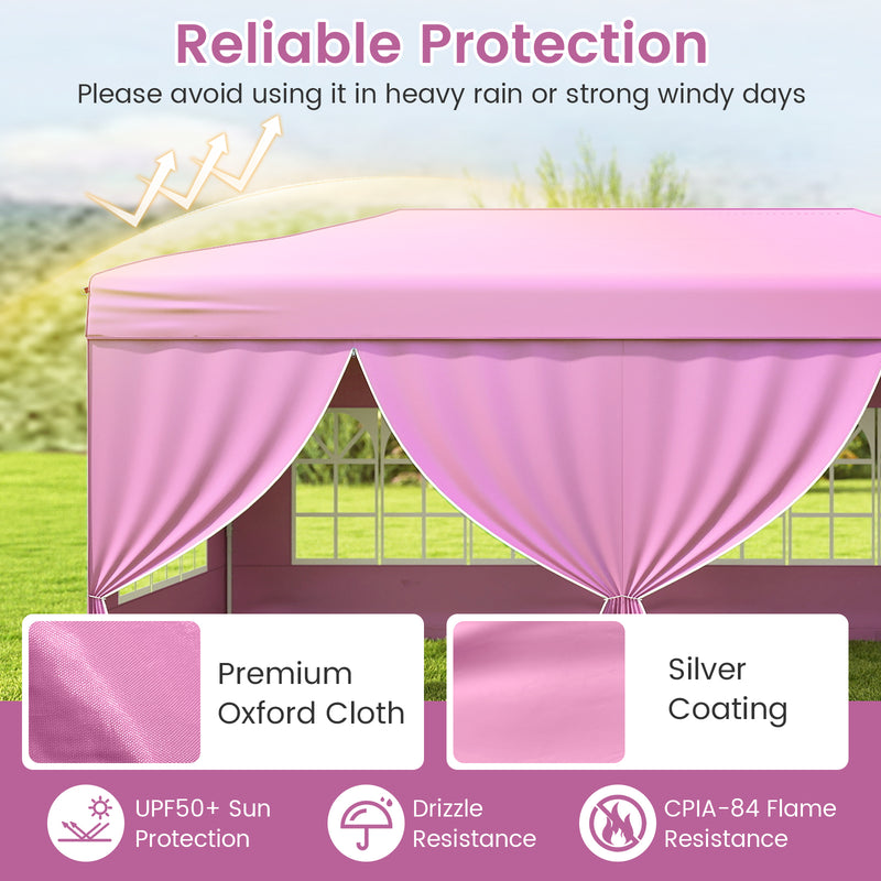 Costway - 10 X 20 Feet Pop up Canopy Tent Instant Setup with 6 Sidewalls-Pink