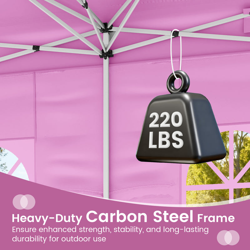 Costway - 10 X 20 Feet Pop up Canopy Tent Instant Setup with 6 Sidewalls-Pink