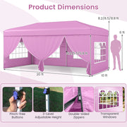 Costway - 10 X 20 Feet Pop up Canopy Tent Instant Setup with 6 Sidewalls-Pink