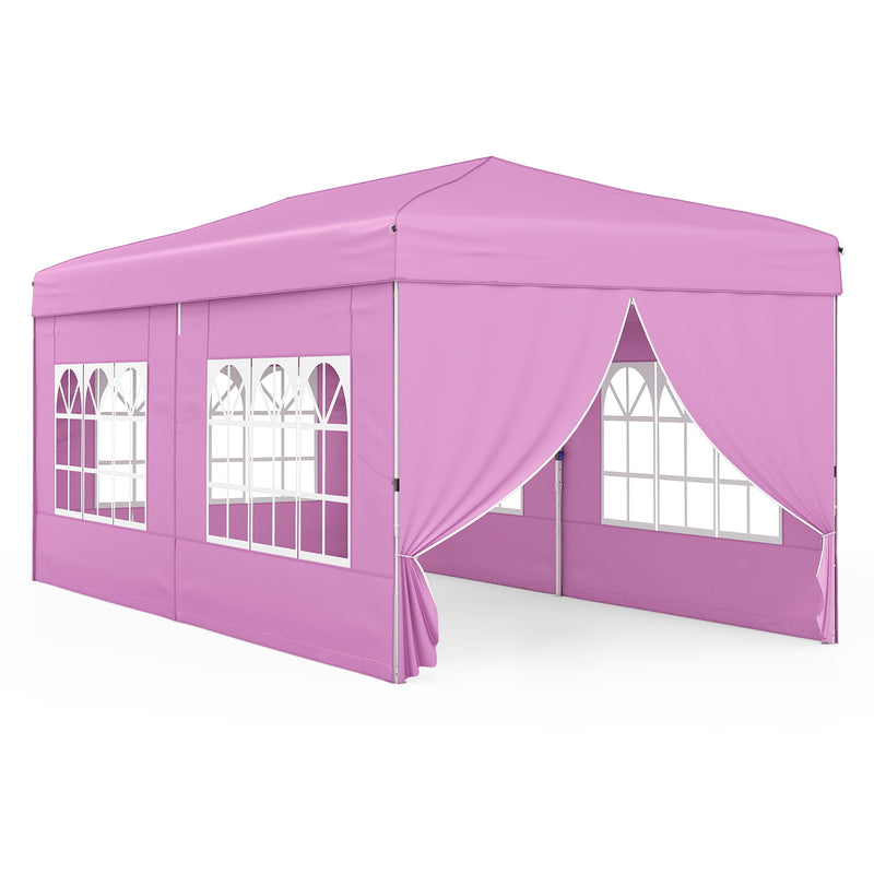 Costway - 10 X 20 Feet Pop up Canopy Tent Instant Setup with 6 Sidewalls-Pink