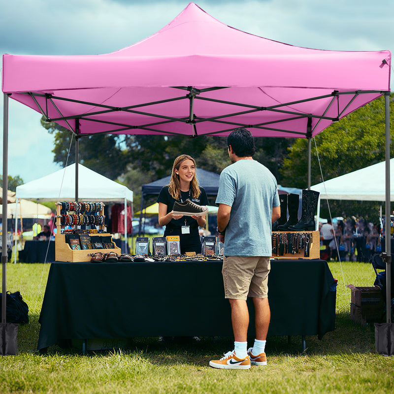Costway - 10 x 10 FT Outdoor Pop up Canopy Tent Easy Setup Gazebo Shelter with Wheeled Bag-Pink