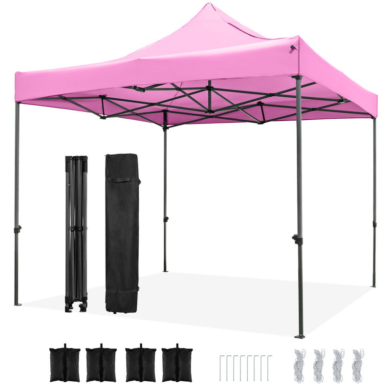 Costway - 10 x 10 FT Outdoor Pop up Canopy Tent Easy Setup Gazebo Shelter with Wheeled Bag-Pink