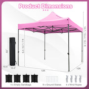 Costway - 10 x 10 FT Outdoor Pop up Canopy Tent Easy Setup Gazebo Shelter with Wheeled Bag-Pink