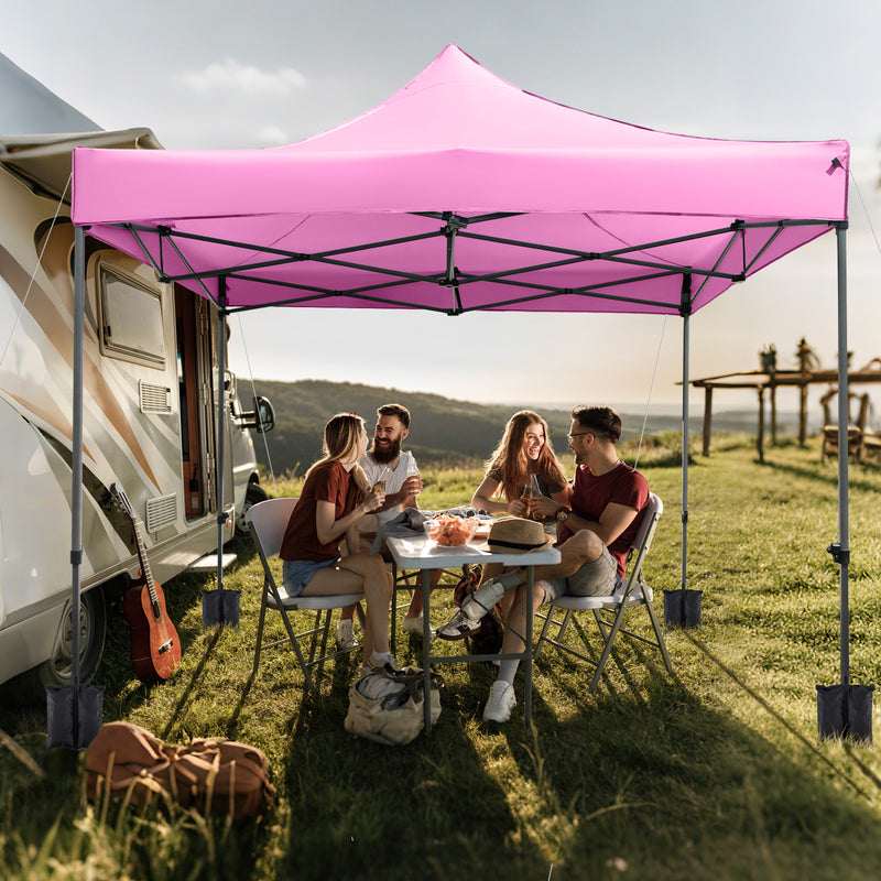 Costway - 10 x 10 FT Outdoor Pop up Canopy Tent Easy Setup Gazebo Shelter with Wheeled Bag-Pink