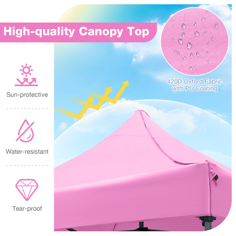 Costway - 10 x 10 FT Outdoor Pop up Canopy Tent Easy Setup Gazebo Shelter with Wheeled Bag-Pink
