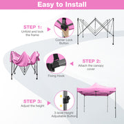 Costway - 10 x 10 FT Outdoor Pop up Canopy Tent Easy Setup Gazebo Shelter with Wheeled Bag-Pink