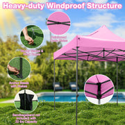Costway - 10 x 10 FT Outdoor Pop up Canopy Tent Easy Setup Gazebo Shelter with Wheeled Bag-Pink