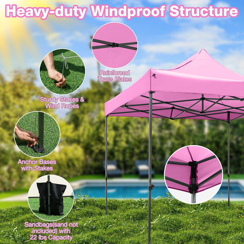 Costway - 10 x 10 FT Outdoor Pop up Canopy Tent Easy Setup Gazebo Shelter with Wheeled Bag-Pink