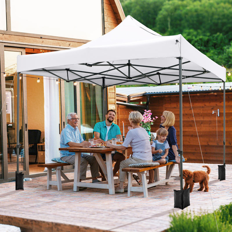 Costway - 10 x 10 FT Outdoor Pop up Canopy Tent Easy Setup Gazebo Shelter with Wheeled Bag-White