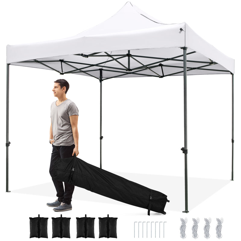 Costway - 10 x 10 FT Outdoor Pop up Canopy Tent Easy Setup Gazebo Shelter with Wheeled Bag-White