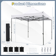Costway - 10 x 10 FT Outdoor Pop up Canopy Tent Easy Setup Gazebo Shelter with Wheeled Bag-White