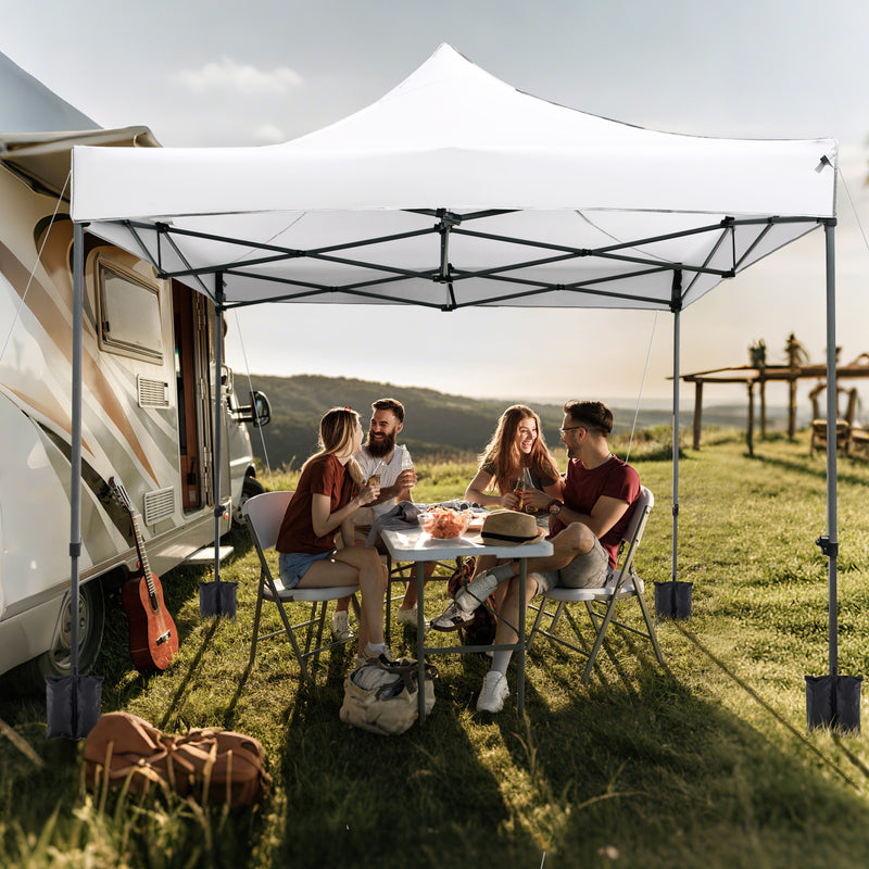 Costway - 10 x 10 FT Outdoor Pop up Canopy Tent Easy Setup Gazebo Shelter with Wheeled Bag-White