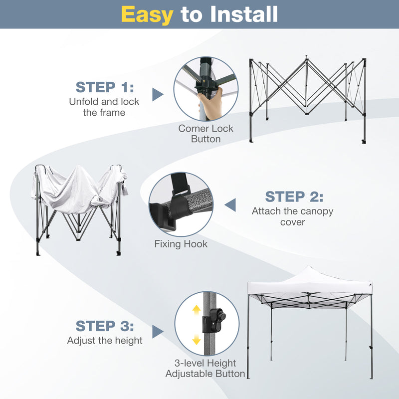 Costway - 10 x 10 FT Outdoor Pop up Canopy Tent Easy Setup Gazebo Shelter with Wheeled Bag-White