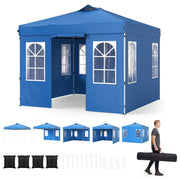 Costway - 10 x 10 FT Pop Up Canopy Tent with 4 Sidewalls and Adjustable Height Waterproof-Blue