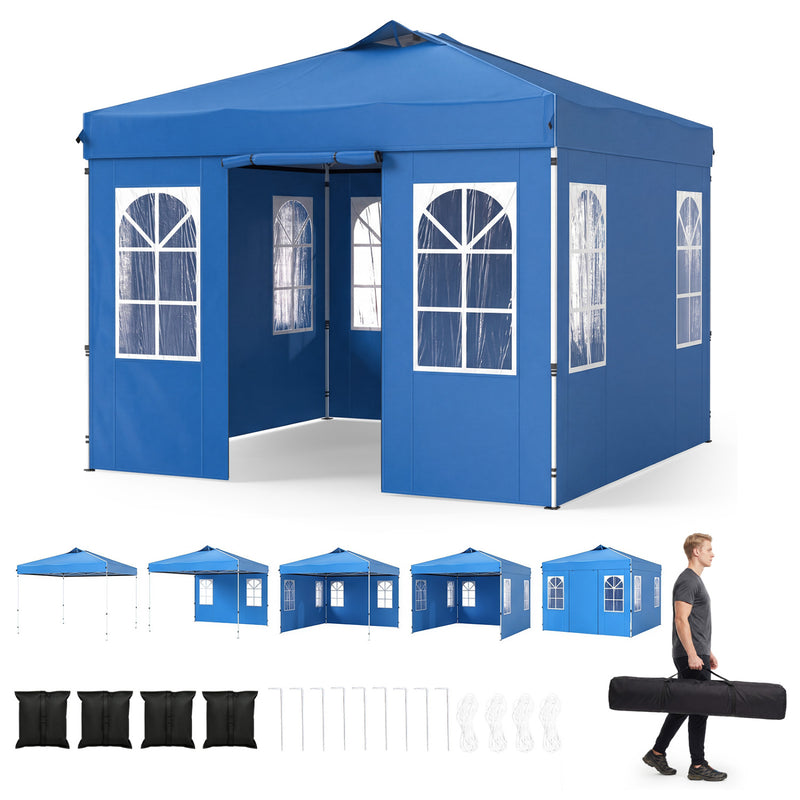 Costway - 10 x 10 FT Pop Up Canopy Tent with 4 Sidewalls and Adjustable Height Waterproof-Blue