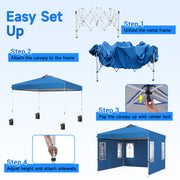 Costway - 10 x 10 FT Pop Up Canopy Tent with 4 Sidewalls and Adjustable Height Waterproof-Blue