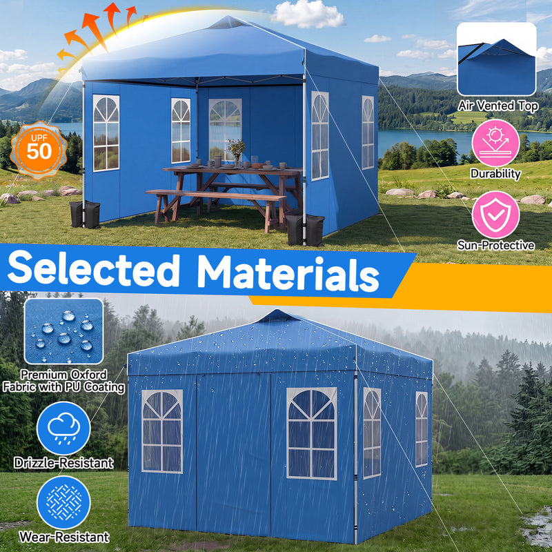 Costway - 10 x 10 FT Pop Up Canopy Tent with 4 Sidewalls and Adjustable Height Waterproof-Blue