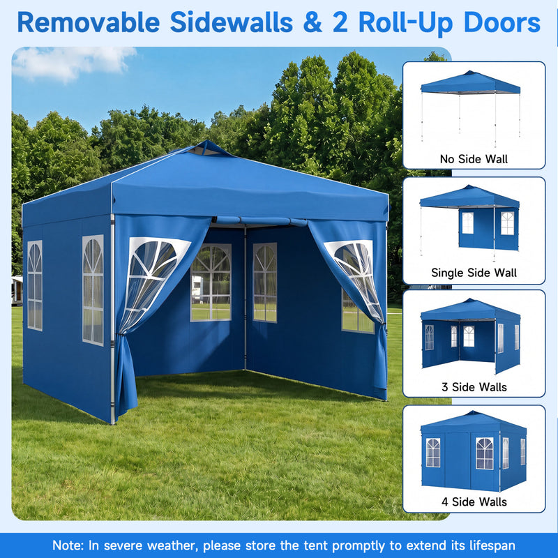 Costway - 10 x 10 FT Pop Up Canopy Tent with 4 Sidewalls and Adjustable Height Waterproof-Blue