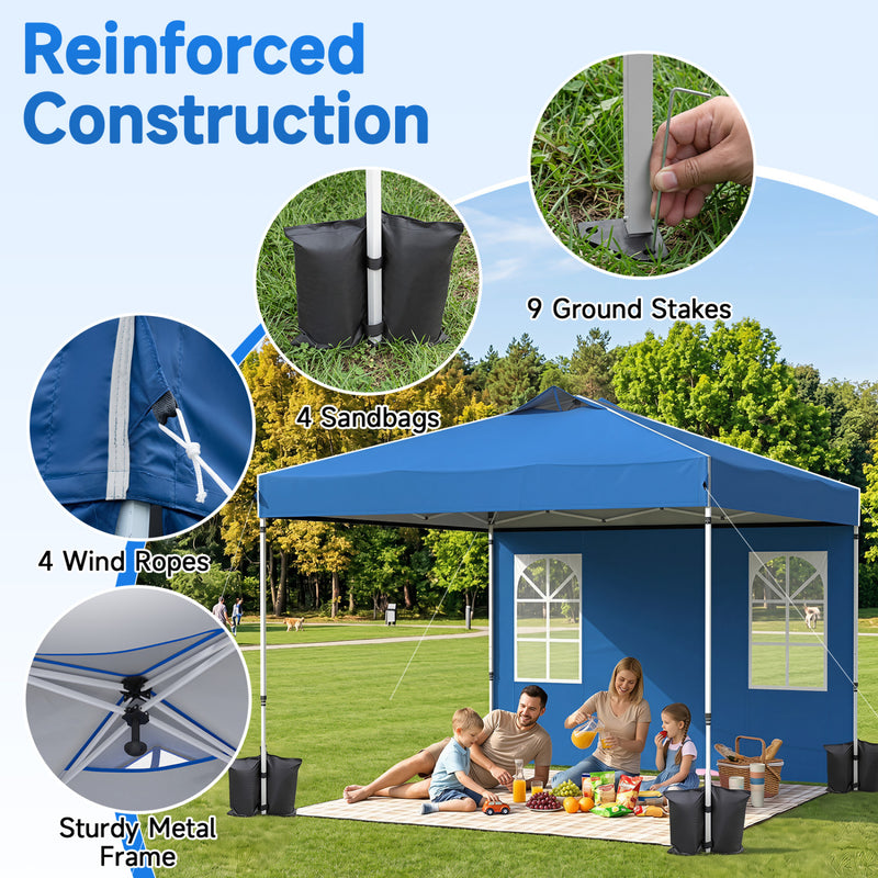 Costway - 10 x 10 FT Pop Up Canopy Tent with 4 Sidewalls and Adjustable Height Waterproof-Blue