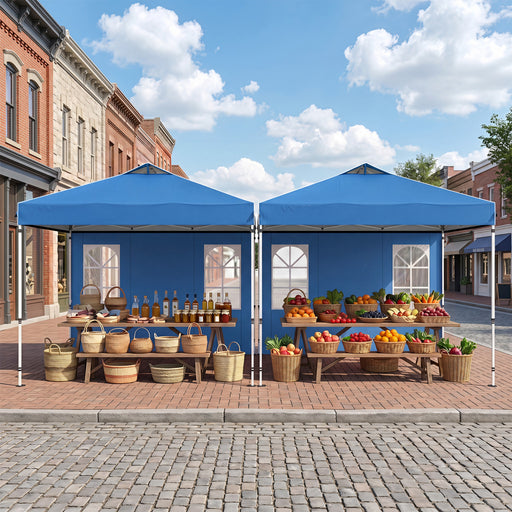 Costway - 10 x 10 FT Pop Up Canopy Tent with 4 Sidewalls and Adjustable Height Waterproof-Blue