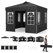 Costway - 10 x 10 FT Pop Up Canopy Tent with 4 Sidewalls and Adjustable Height Waterproof-Black