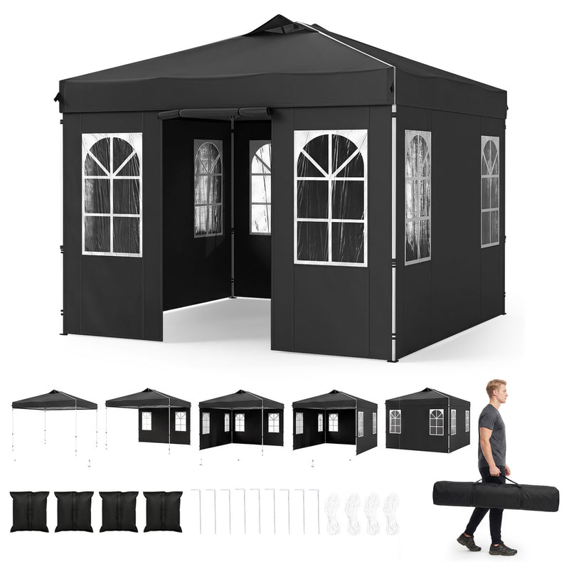 Costway - 10 x 10 FT Pop Up Canopy Tent with 4 Sidewalls and Adjustable Height Waterproof-Black