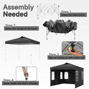 Costway - 10 x 10 FT Pop Up Canopy Tent with 4 Sidewalls and Adjustable Height Waterproof-Black