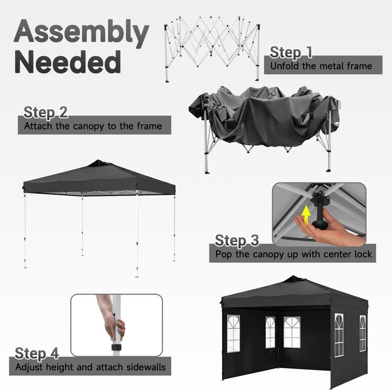 Costway - 10 x 10 FT Pop Up Canopy Tent with 4 Sidewalls and Adjustable Height Waterproof-Black