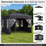 Costway - 10 x 10 FT Pop Up Canopy Tent with 4 Sidewalls and Adjustable Height Waterproof-Black