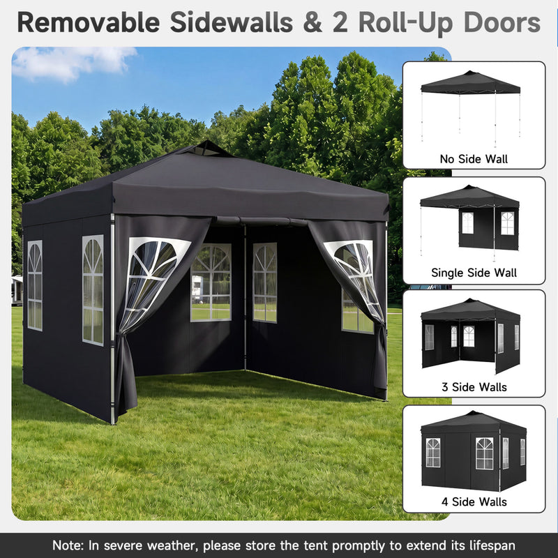 Costway - 10 x 10 FT Pop Up Canopy Tent with 4 Sidewalls and Adjustable Height Waterproof-Black