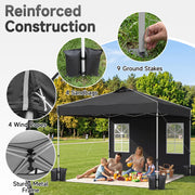 Costway - 10 x 10 FT Pop Up Canopy Tent with 4 Sidewalls and Adjustable Height Waterproof-Black