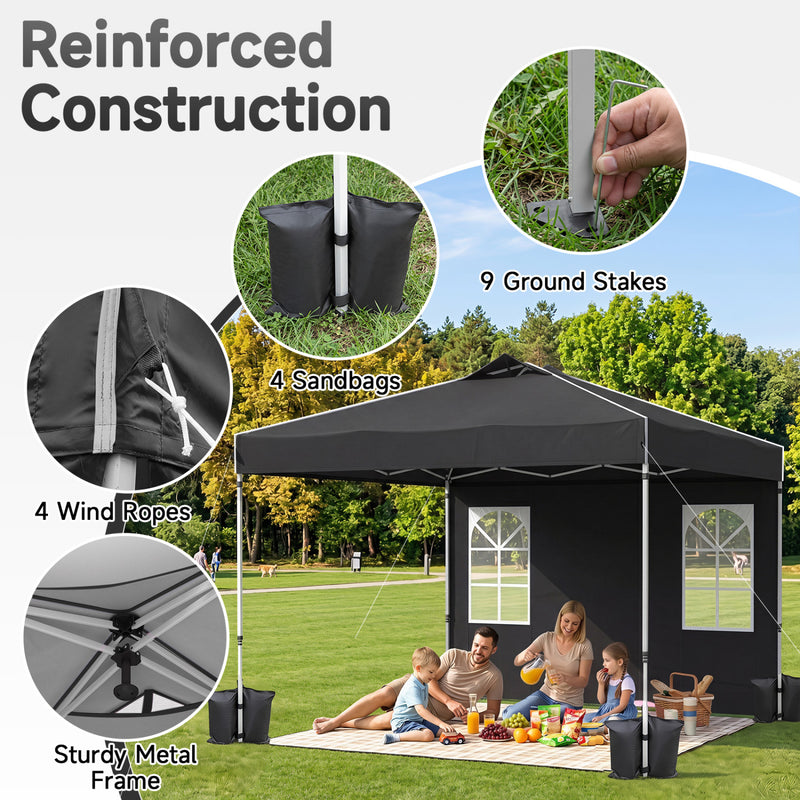 Costway - 10 x 10 FT Pop Up Canopy Tent with 4 Sidewalls and Adjustable Height Waterproof-Black