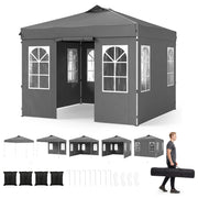 Costway - 10 x 10 FT Pop Up Canopy Tent with 4 Sidewalls and Adjustable Height Waterproof-Gray
