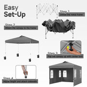 Costway - 10 x 10 FT Pop Up Canopy Tent with 4 Sidewalls and Adjustable Height Waterproof-Gray